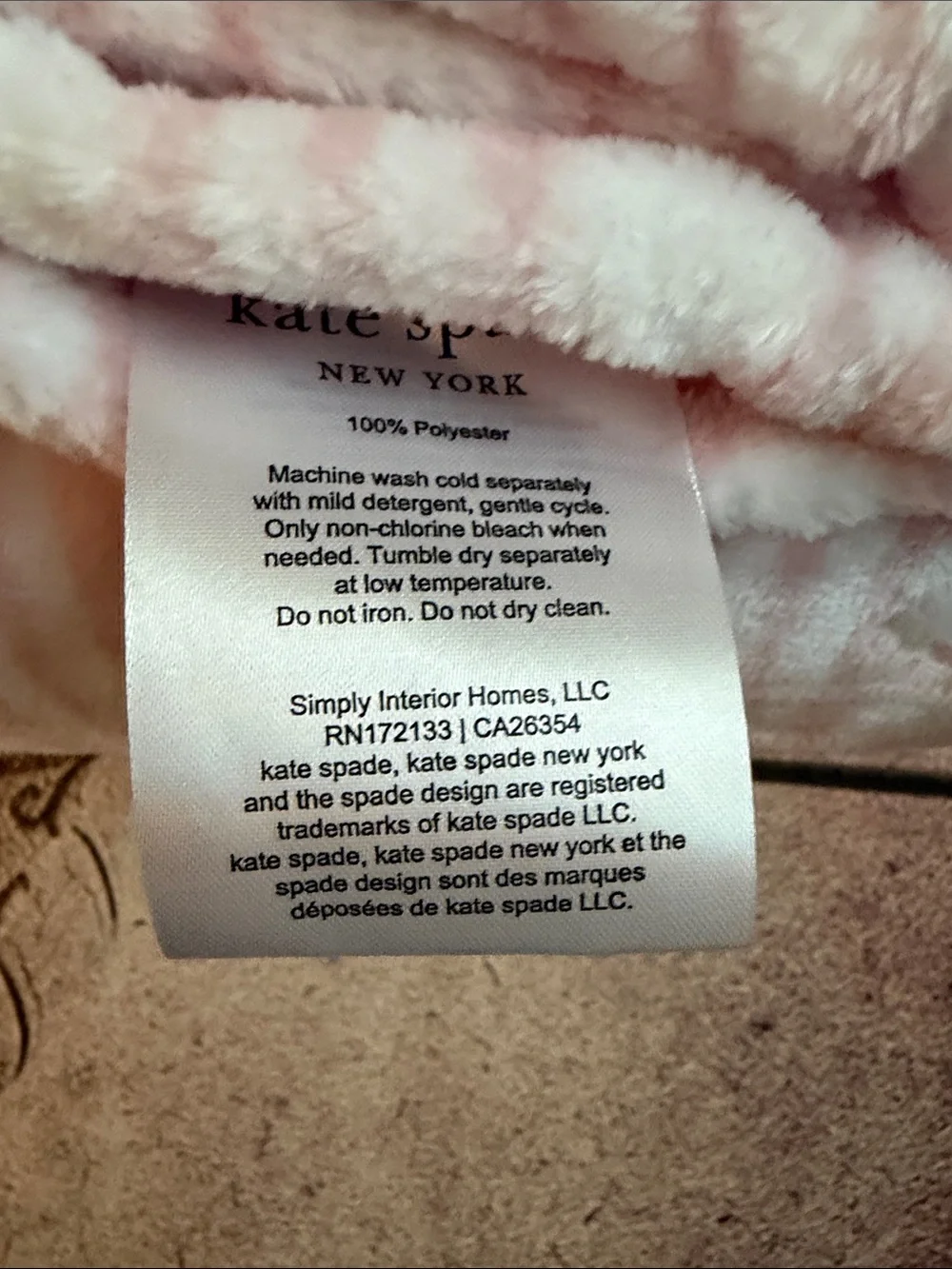 kate spade New York Pink and White Polka Stripe Plush Blanket